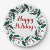Happy Holiday's Wreath Paper Plate Papieren Bordje (Voorkant)