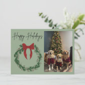 Happy Holidays Wreath Photo Card Feestdagenkaart (Staand voorkant)