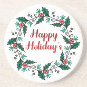 Happy Holiday's Wreath Sandstone Coaster Zandsteen Onderzetter (Voorkant)