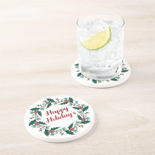 Happy Holiday's Wreath Sandstone Coaster Zandsteen Onderzetter (Zijkant)