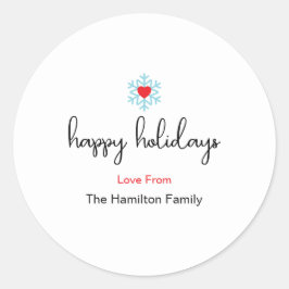Happy Holidays Xmas Simple Red Heart Snowflake  Ronde Sticker