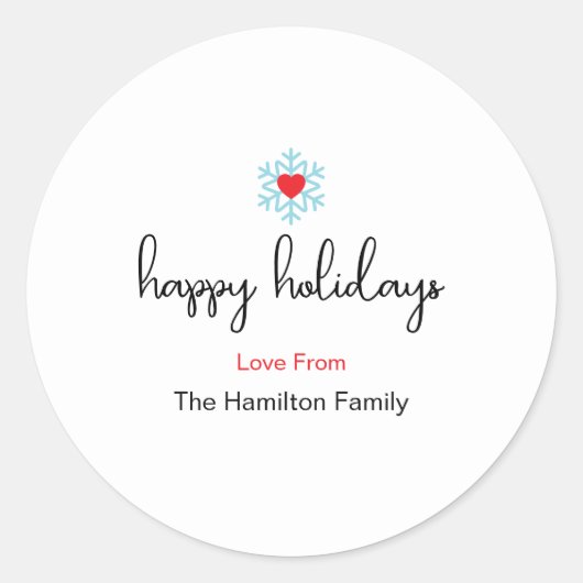 Happy Holidays Xmas Simple Red Heart Snowflake Ronde Sticker (Voorkant)