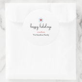 Happy Holidays Xmas Simple Red Heart Snowflake Ronde Sticker (Tas)