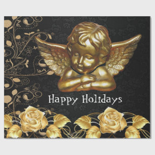 Happy Holidayskerstcadeaupapier Gold Angel Cadeaupapier