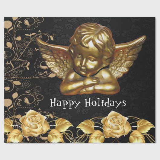 Happy Holidayskerstcadeaupapier Gold Angel Cadeaupapier (Vlak)