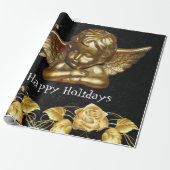 Happy Holidayskerstcadeaupapier Gold Angel Cadeaupapier (Uitgerold)