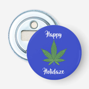 Happy Holidaze Weed Leaf-Feestdagen gepersonalisee Button Flesopener