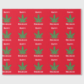 Happy Holidaze Weed Leaf Rood & Groen Grappige Vak Cadeaupapier (Vlak)