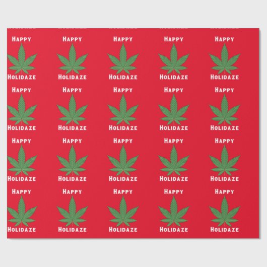 Happy Holidaze Weed Leaf Rood & Groen Grappige Vak Cadeaupapier (Vlak)