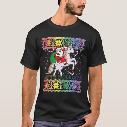 Happy Holigays Gay Christmas Pajamas Santa Riding T-shirt (Voorkant)