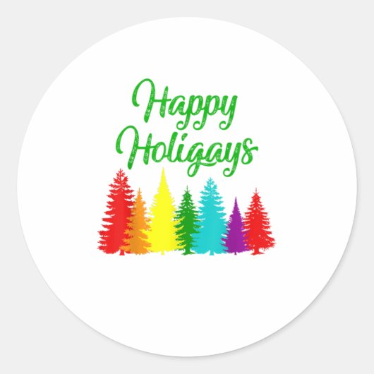 Happy Holigays LGBT-kerstboom C Ronde Sticker (Voorkant)