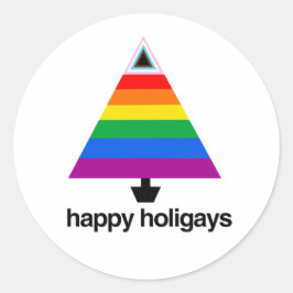Happy Holigays Progress Pride Tree Ronde Sticker