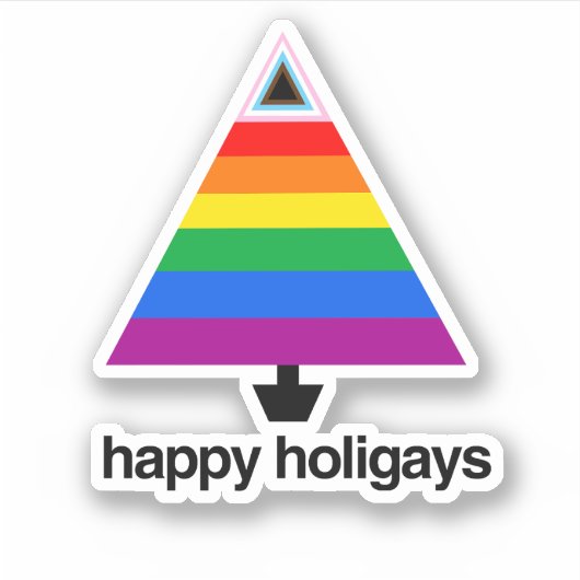 Happy Holigays Progress Pride Tree Sticker (Voorkant)