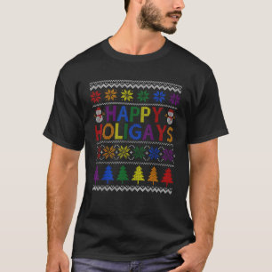 Happy Holigays Rainbow LGBT Gay Flag Ugly Christma T-shirt