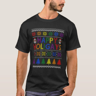 Happy Holigays Rainbow LGBT Gay Flag Ugly Christma T-shirt