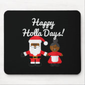Happy Holla Days Santa And Mrs Claus Black Christm Muismat (Voorkant)
