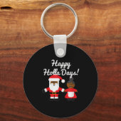 Happy Holla Days Santa And Mrs Claus Black Christm Sleutelhanger (Voorkant)