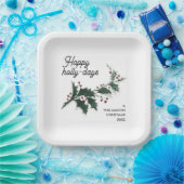 Happy Holly Days Custom Family Name Christmas Papieren Bordje (Feest)