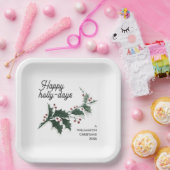 Happy Holly Days Custom Family Name Christmas Papieren Bordje (Feest)