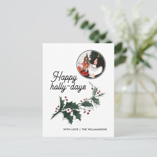 Happy Holly Days Family Photo Holiday Briefkaart (Staand voorkant)