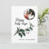 Happy Holly Days Family Photo Holiday Kaart (Staand voorkant)