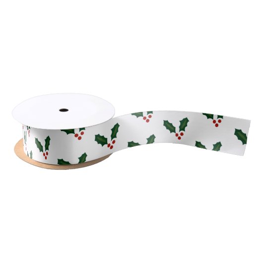 Happy Holly Days Festive Holly Pattern Satijnen Lint (Spoel)
