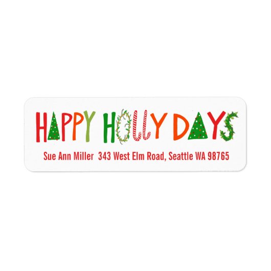HAPPY HOLLY DAYS Holiday Christmas CUSTOM address Etiket (Voorkant)