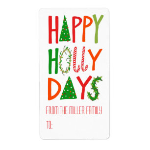 HAPPY HOLLY DAYS Holiday Xmas Kerstmis CUSTOM Etiket