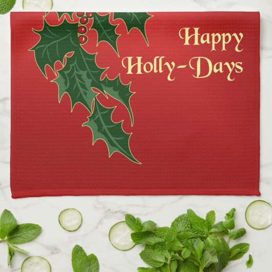 Happy Holly-Days-kerstkeukenhanddoek Theedoek (Gevouwen)