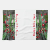 Happy Holly Days Red Berries Fotografische Holiday Theedoek (Horizontaal)