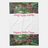Happy Holly Days Red Berries Fotografische Holiday Theedoek (Verticaal)