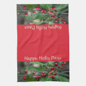 Happy Holly Days Red Berries Fotografische Holiday Theedoek (Verticaal)