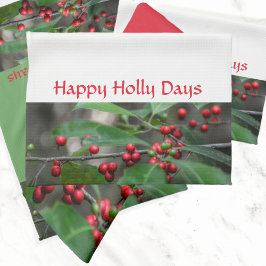 Happy Holly Days Red Berries Fotografische Holiday Theedoek