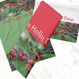 Happy Holly Days Red Berries Fotografische Holiday Theedoek