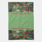 Happy Holly Days Rode bessen Groene vakantie Theedoek (Verticaal)