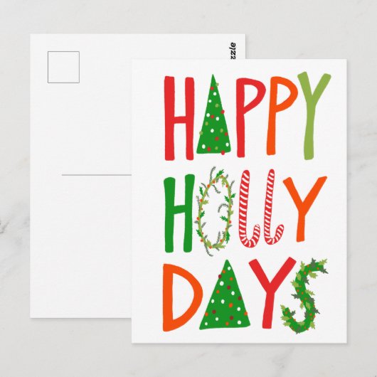 HAPPY HOLLY DAYS Sweet Holiday Xmas Kerstmis Briefkaart (Voorkant / Achterkant)
