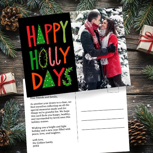 HAPPY HOLLY DAYS Vakantie Kerstmis CUSTOM Foto Briefkaart