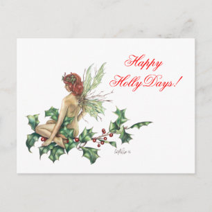 Happy HollyDays!  Fairy Fantasy Art Post Card Feestdagenkaart