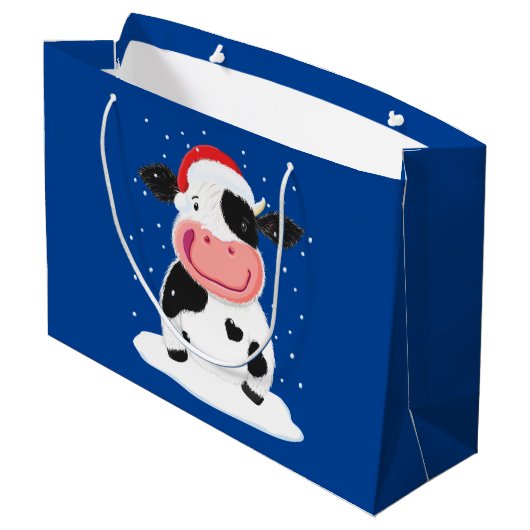 Happy Holstein Cow in de kerstsneeuw Groot Cadeauzakje (Achterkant Gekanteld)