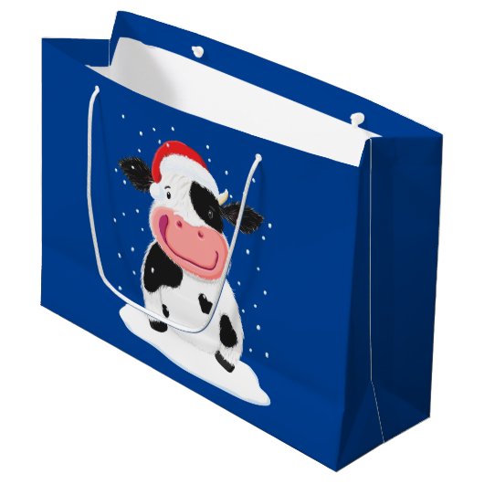Happy Holstein Cow in de kerstsneeuw Groot Cadeauzakje (Voorkant Gekanteld)