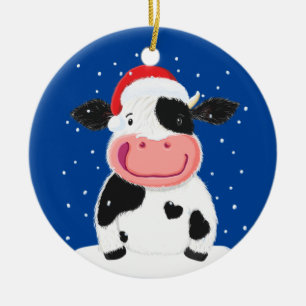Happy Holstein Cow in de kerstsneeuw Keramisch Ornament