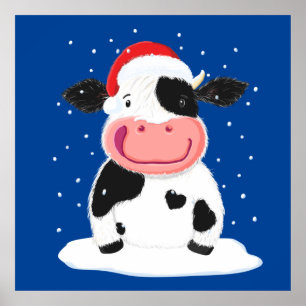 Happy Holstein Cow in de kerstsneeuw Poster