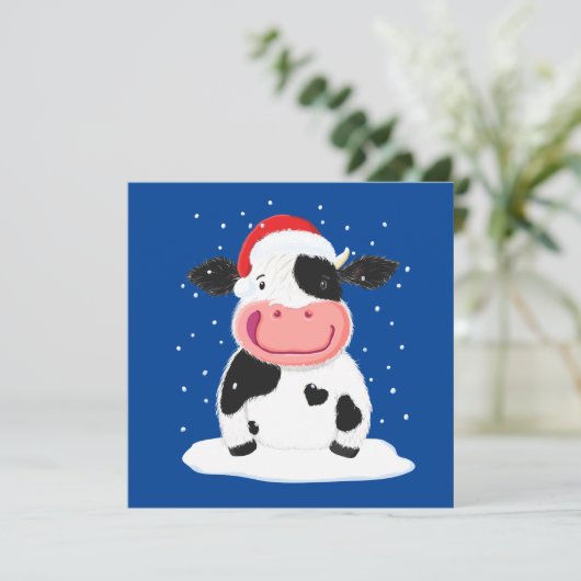 Happy Holstein-Koe in de kerstwinter (Staand voorkant)