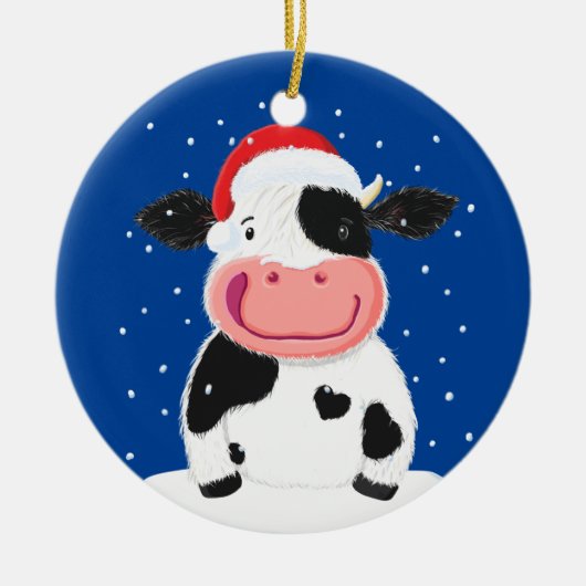 Happy Holstein-Koe in de kerstwinter Keramisch Ornament (Voorkant)