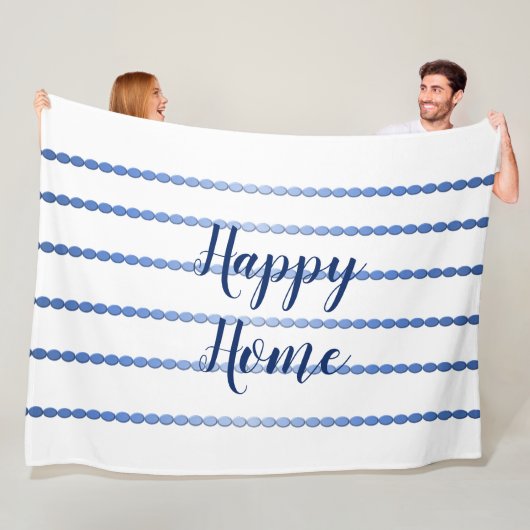 Happy Home Blue Stripes Fleece Blanket (In situ)
