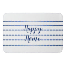 Happy Home Blue Stripes White Bath Mat