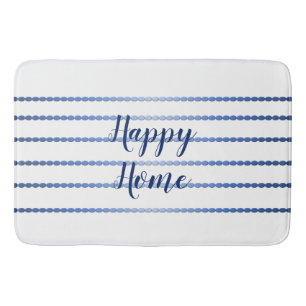 Happy Home Blue Stripes White Bath Mat