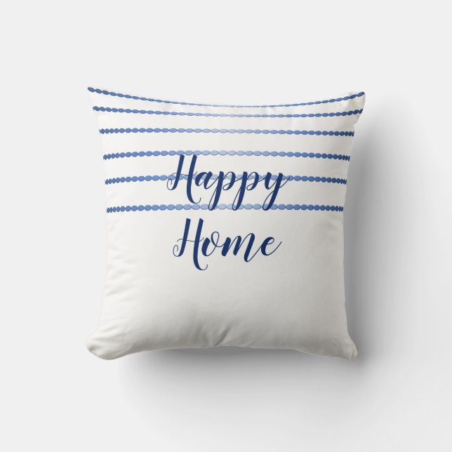 Happy Home Blue Stripes White Cushion Kussen (Voorkant)