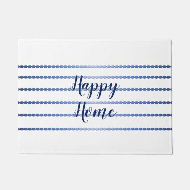 Happy Home Blue Stripes White door Mat (Voorkant)