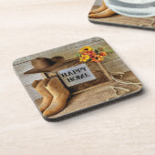 Happy Home Cowgirl Cowboystijl met cowboylaarzen Bier Onderzetter (Linkerzijde)